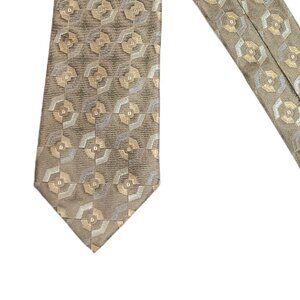 Reaction Kenneth Cole Silk Tie Men’s Long 62.5” Antique Gold Geometric Classic